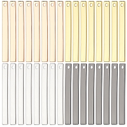 Mixed Color 32Pcs 2 Style Brass Pendants, Stamping Blank Tag, Rectangle, Mixed Color, 30x3x1mm, Hole: 1mm