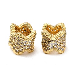 Настоящее золото 18K Стойки обшивки латунь кубического циркония европейский шариков, бусины с большим отверстием, долговечный, без свинца и без кадмия, цветочная колонна, реальный 18 k позолоченный, 7.5x7 мм, отверстие : 4 мм