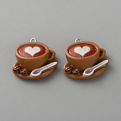 Другие Подвески из непрозрачной смолы на кофейную тематику, с платиново-железными петлями, кофе, 25.5x27x10 мм, отверстие : 2 мм