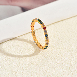 Разноцветный Кольца для женщин с микропаве из латуни и кубическими цирконами, золотые, красочный, 2 мм, внутренний диаметр: 18мм~19мм
