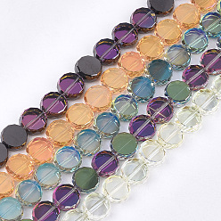 Gemischte Farbe Galvanisieren Glasperlen, facettiert, Flachrund, Gemischte Farbe, 10x4.5~5 mm, Bohrung: 1 mm, ca. 58~60 Stk. / Strang, 22.83~23.62 Zoll (58~60 cm)