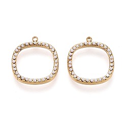 Настоящее золото 18K 304 Подвески из нержавеющей стали и АБС-пластика с имитацией жемчуга, квадратный шарм, ионное покрытие (ip), долговечный, реальный 18 k позолоченный, 17x15x2.5 мм, отверстие : 1.2 мм