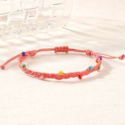 Бледно-Розовый Стеклянные бусины плетеные браслеты из бисера, Браслеты из плетеного волоконного шнура для женщин, рондель, розовый жемчуг, 11.02 дюйм (28 см)