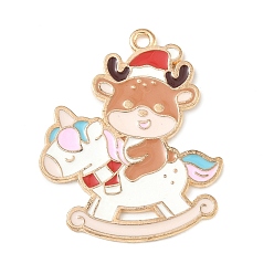 Олень Рождественские эмали сплава подвески, золотой свет, северный олень, 33x27x1.3 мм, отверстие : 1.8 мм