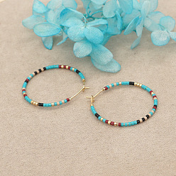 Светло-Голубой Большие серьги-кольца из богемского стекла, золотые, Небесно-голубой, 33x33 мм