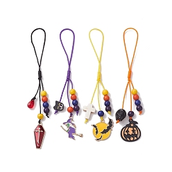 Mixed Shapes Halloween Synthetic Turquoise & Glass & Polymer Clay & Mobile Straps, with Alloy Enamel Pandants and Braided Nylon Thread, Mixed Shapes, 11.5~12.5cm, about 4pcs/set