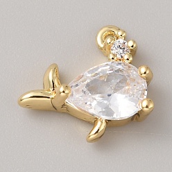 Fish Латунные микро проложить кубического циркония, рыба, 10x11x4 мм, отверстие : 0.8 мм