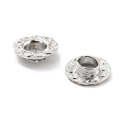 Platinum Rhodium Plated 925 Sterling Silver Grommet Eyelet Findings, for Bag Making, Flat Round with Flower Pattern, Platinum, 0.6x0.2cm, Hole: 3mm