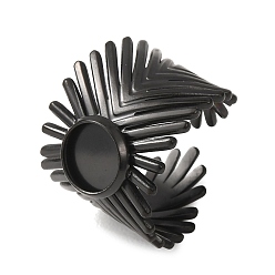 Black V-Shaped 304 Stainless Steel Cuff Ring Components, Round Pad Ring Setting, Ion Plating(IP), Long-Lasting Plated, Black, 18mm,17mm, Tray Size: 8mm