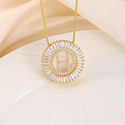 Letter H Кольцо из латуни с прозрачными кубическими цирконами и подвеской в виде буквы, цепочка-коробка, золотые, Письмо ч, 17.72 дюйм (45 см)