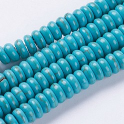 Бирюза Синтетических нитей бирюзовые бусы, рондель, окрашенная и подогревом, бирюзовые, 6x3 мм, отверстие : 1 мм, около 141 шт / нитка, 14.84 дюйм (37.7 см)