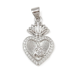 Платина Латунные микро проложить кубического циркония подвески, без кадмия и без свинца, религия, сердце, платина, 24.5x15x3.5 мм, отверстие : 4.5x3.5 мм