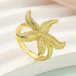 Золотой Латунные кольца-манжеты для женщин, морская звезда, стойки покрытие, долговечный, без свинца и без кадмия, золотые, регулируемый, 22x24.5 мм