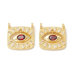 Rouge Foncé Crémaillère en laiton placage pendentifs en zircone cubique, sans cadmium et sans nickel et sans plomb, réel 18 k plaqué or, carrée, rouge foncé, 23x22x3~5mm, Trou: 3mm