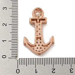 Rose Gold Brass Micro Pave Clear Cubic Zirconia Pendants, Anchor Charms, Rose Gold, 27x17.5x5mm, Hole: 1mm