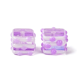 Лиловый Бусины лэмпворк , бусины ручной работы, куб с полосой, с эмалью, сирень, 8.5x8x6.5 мм, отверстие : 1.2 мм