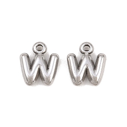 Letter W 304 подвески из нержавеющей стали, письмо амулеты, Буква W, 9.5~10x2.5~9x2.5 мм, отверстие : 1.2 мм