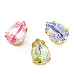 Золотой Шить на горный хрусталь, многожильные звенья из стекла, хрусталя и стразов, с настройками латуни, аксессуары для одежды, граненые, слеза, золотые, 10x7.5x5 мм, отверстие : 0.9 мм