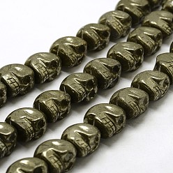 Chapado en Bronce Antiguo Hebras de perlas de pirita naturales galvanizadas, cráneo, teñido, bronce antiguo plateado, 20x18x21 mm, agujero: 2 mm, sobre 8 unidades / cadena, 7.08 pulgada (18 cm)