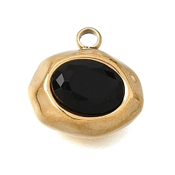 Black 304 Stainless Steel Pave Cubic Zirconia Pendants, Oval Charms, Golden, PVD Vacuum Plating, Black, 12.5x13x6mm, Hole: 1.5mm