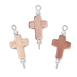 Нержавеющая Сталь Цвет Подвески-соединители из синтетической бирюзы, окрашенной распылением, и гальванизированного немагнитного синтетического гематита, перекрестные ссылки, седло коричневый, цвет нержавеющей стали, 28~28.5x12~12.5x3.5 мм, отверстие : 1.5~3 мм