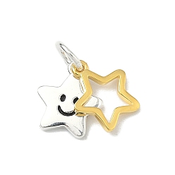 Звезда 925 Подвески из стерлингового серебра с черной эмалью в виде улыбающегося лица и цветка, золотой и серебряный, с печатью 925, звезда, 10x9x1 мм, Перейти кольцо: 5x1 мм, 3 мм внутренним диаметром