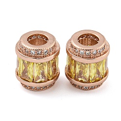 Желтый Реечное покрытие латунь микро паве кубический цирконий европейские бусины, долговечный, без свинца и без кадмия, колонка, розовое золото , желтые, 11.5x10 мм, отверстие : 4.5 мм