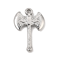 Couleur Acier Inoxydable Pendentifs en acier inoxydable, hache ornée de breloques à motifs ethniques, couleur inox, 304mm, Trou: 27x18x3mm