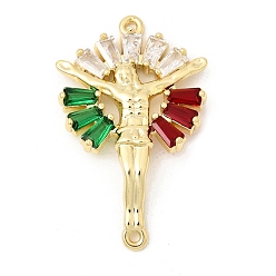 Разноцветный Латунь, инкрустация кубическим цирконием, религия, крест, крест, звенья, соединитель, подвески, реальный 18 k позолоченный, долговечный, стойки покрытие, без свинца и без кадмия, красочный, 37x23x5 мм, отверстие : 1.4~1.5 мм