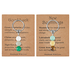 Смешанные камни 2 шт. 2 стили сплава с бусинами из драгоценных камней и железными брелоками, 51 мм, 1 шт / стиль