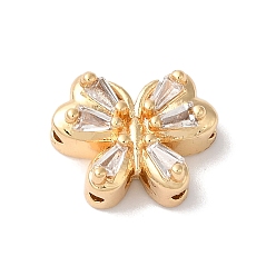 Настоящее золото 18K Латунные микропаве из прозрачного кубического циркония, без кадмия, без никеля и без свинца, бабочка, реальный 18 k позолоченный, 10x13x5 мм, отверстие : 1.6 мм