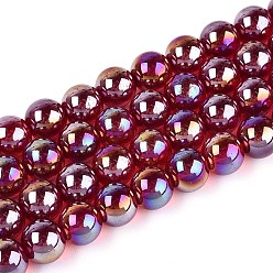 Темно-Красный Гальванизируйте прозрачное стекло бисер нитей, круглые, с покрытием AB цвета, темно-красный, 8~8.5 мм, отверстие : 1 мм, около 51~53 шт / нитка, 14.57~15.35'' (37~39 см)