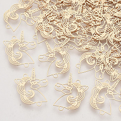 Light Gold Соединители латунные звенья, гравированные металлические украшения, долговечный, единорог, золотой свет, 17.5x13.5x0.3 мм, отверстие : 1 мм