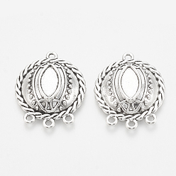 Antique Silver Tibetan Style Alloy Cabochon Connector Settings, Chandelier Components Links, Flat Round, Cadmium Free & Lead Free,, Antique Silver, Tray: 13x6mm, 31x25x6mm, Hole: 1.5mm, about 240pcs/1000g