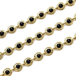 Schwarz Kettenglieder aus Messing, mit Emaille, Spule, langlebig überzogen, ungeschweißte, Flachrund, golden, Schwarz, Links: 9x6x1.5 mm