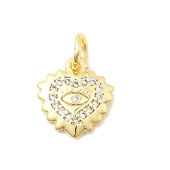 Настоящее золото 18K Латунные микро проложить кубического циркония прелести, сердце с сглаза, долговечный, стойки покрытие, с целью перехода в кольце, реальный 18 k позолоченный, 11.5x10.5x1.7 мм, отверстие : 3.2 мм