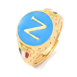 Настоящее золото 18K Круглый, с регулируемыми кольцами из латуни, эмалью, буквой n, перстни-печатки для женщин, без свинца и без кадмия, реальный 18 k позолоченный, 15 мм, внутренний диаметр: 19 мм