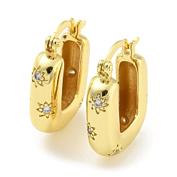 Настоящее золото 18K Серьги-кольца из латуни с микропаве из кубического циркония, долговечный, без кадмия и без свинца, прямоугольные, реальный 18 k позолоченный, 25x6 мм