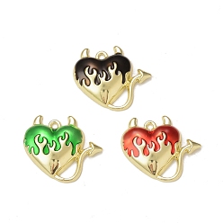 (52) Непрозрачная лаванда Стойки обшивки сплава эмали подвески, золотые, сердце злое очарование, разноцветные, 22.5x25x4.5 мм, отверстие : 1.8 мм