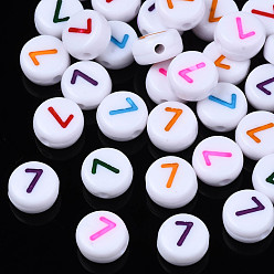 Number Белые непрозрачные акриловые бусины, плоский круглый со смешанным номером цвета, кол. 7, 7x3.5 мм, отверстие : 1.2 мм, Около 3800 шт / 500 г