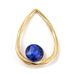 Blue 304 Stainless Steel Micro Pave Cubic Zirconia Pendants, Teardrop with Round, Blue, 28.5x18.5x4.5mm, inner diameter: 16.5x14.5mm