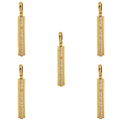 Real 18K Gold Plated 5Pcs Brass Micro Pave Clear Cubic Zirconia Pendants, Long-Lasting Plated, Rectangle, Real 18K Gold Plated, 30.5x4.5x2mm, Hole: 3x5mm
