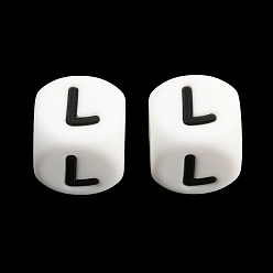 Letter L 20Pcs White Cube Letter Silicone Beads 12x12x12mm Square Dice Alphabet Beads with 2mm Hole Spacer Loose Letter Beads for Bracelet Necklace Jewelry Making, Letter.L, 12mm, Hole: 2mm