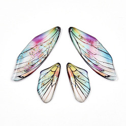 Разноцветный Эпоксидная смола подвески, подвеска в виде крыла бабочки, с золотой фольгой и блестками, красочный, 49x16.5x2~3 мм, отверстие : 1 мм, маленькие крылья: 29x13x2.5~3мм