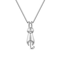 Platinum SHEGRACE Rhodium Plated 925 Sterling Silver Kitten Pendant Necklace, with Cat, Platinum, 15.7 inch(40cm)