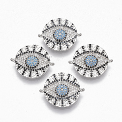 Платина Соединители из латуни с микропаве и кубическим цирконием, плоские круглые с сглаза, красочный, платина, 18x22.5x3.5 мм, отверстие : 1.2 мм