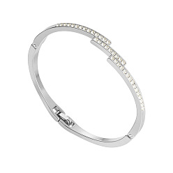 Платина Шарнирные браслеты из сплава для женщин, с кристально горный хрусталь, платина, внутренний диаметр: 2x2-1/4 дюйм (5.1x5.8 см)