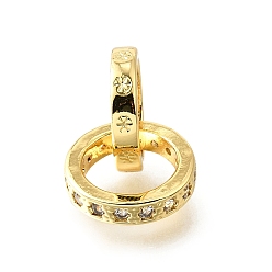 Настоящее золото 18K Латунные микропаве из прозрачного кубического циркония, двойное кольцо, долговечный, без кадмия и без свинца, стойки покрытие, реальный 18 k позолоченный, 12~12.5x2.5~3 мм, отверстие : 8.5~9 мм