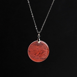 Стеклянный Камень Арбуза Плоские круглые ожерелья с подвеской из синтетического арбузного камня, Ожерелье-цепочка из нержавеющей стали для женщин и мужчин, 19.69 дюйм (50 см)