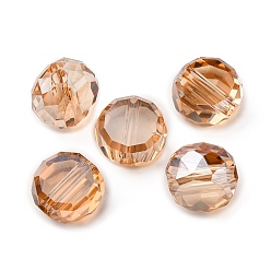 Коралловый Гальванические стеклянные бусины, плоско-круглые, граненые, гальваническое покрытие, коралл, 8x5 мм, отверстие : 1.2 мм